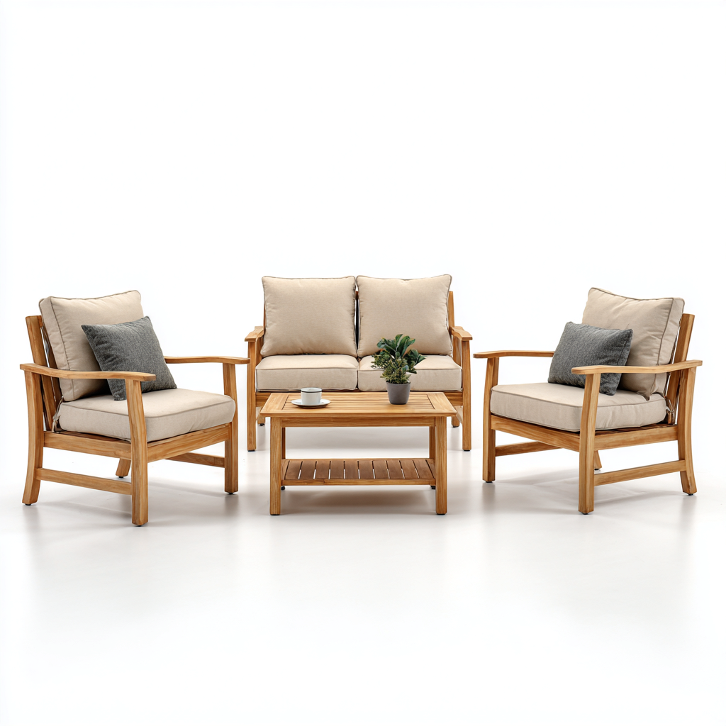 Tuinsofa set houten frame met beige kussens 190x80x75 cm - modern ontwerp - geschikt voor buitengebruik-Domainixe