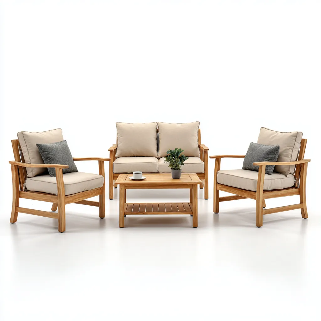 Tuinsofa set houten frame met beige kussens 190x80x75 cm - modern ontwerp - geschikt voor buitengebruik-Domainixe