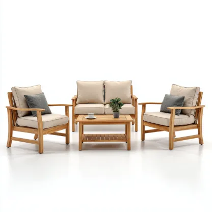 Tuinsofa set houten frame met beige kussens 190x80x75 cm - modern ontwerp - geschikt voor buitengebruik-Domainixe
