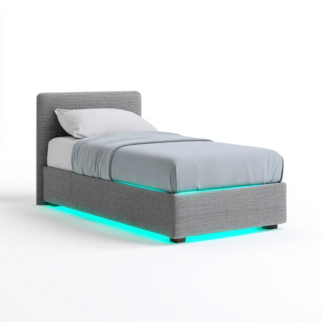 Eenpersoonsbed stof - hout 200x100x100 cm - grijs - met LED-verlichting - modern design - geschikt voor slaapkamer-Domainixe