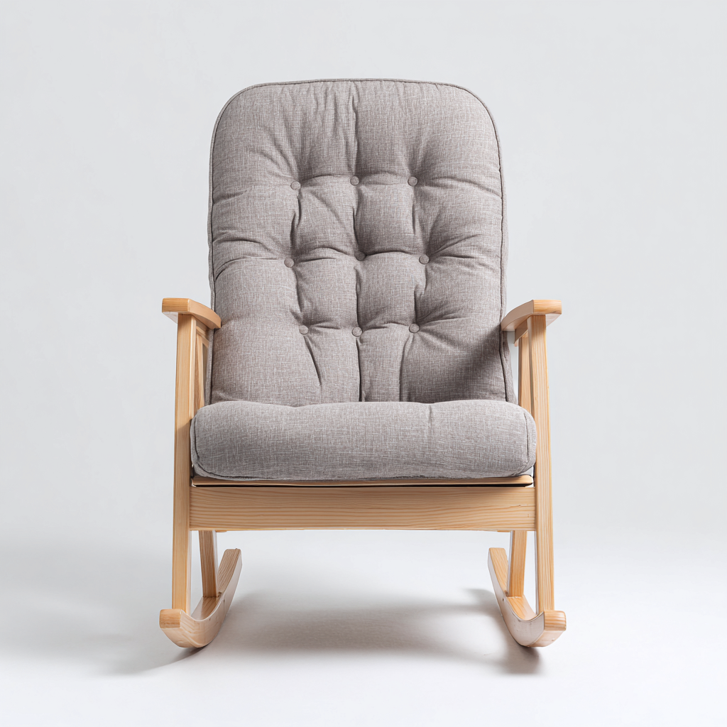 Schommelstoel Stof - Hout 85x70x100 cm - Lichtgrijs - Scandinavisch ontwerp met gewatteerde zitting - Geschikt voor woonkamer-Domainixe