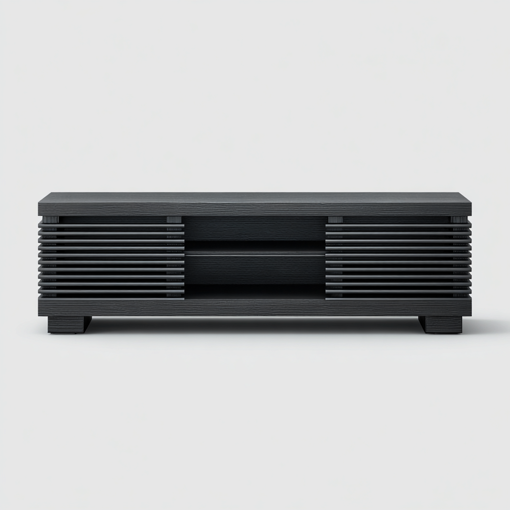 Tv-meubel Hout 160x40x45 cm - Zwart - Modern laag ontwerp met lamellen - Geschikt voor woonkamer-Domainixe