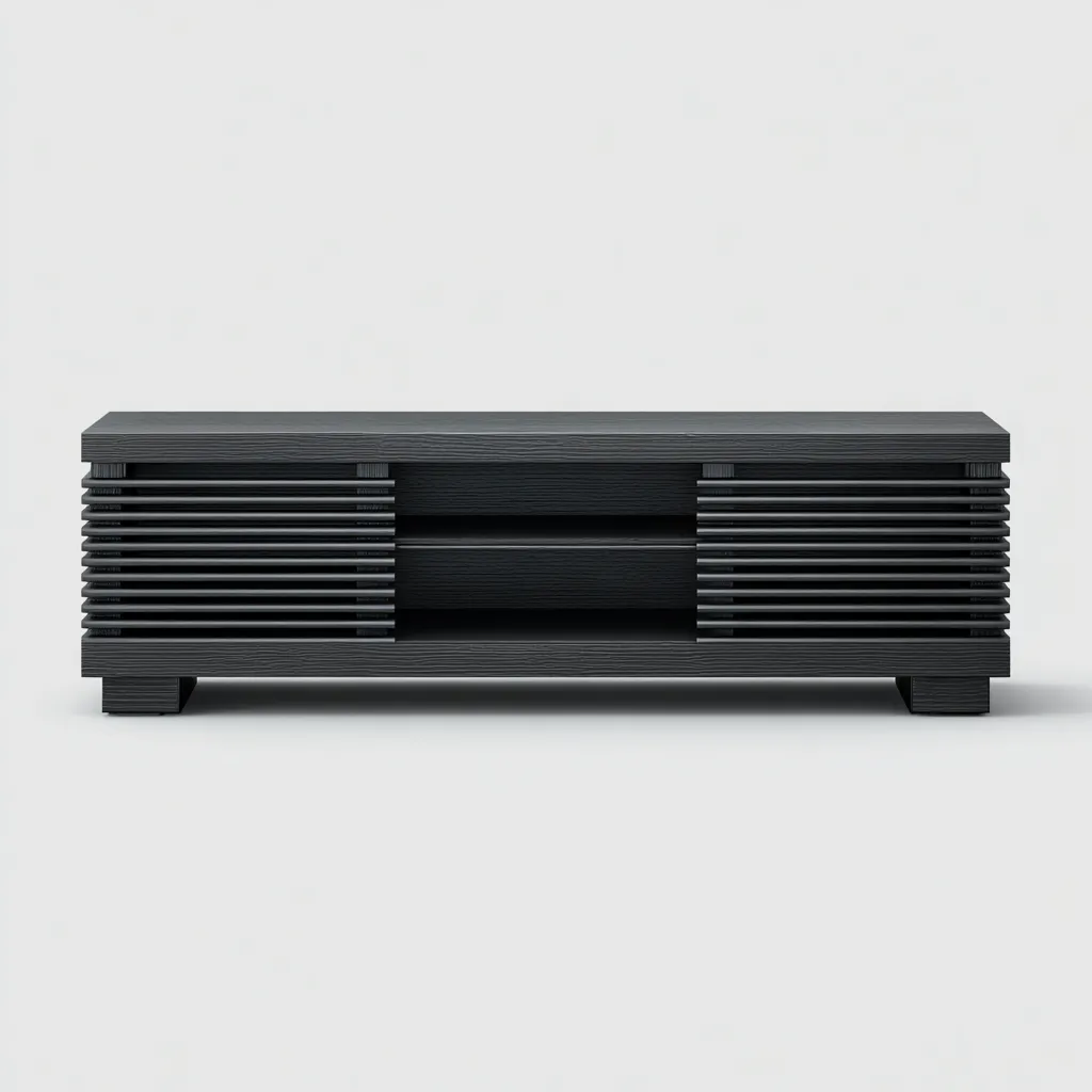 Tv-meubel Hout 160x40x45 cm - Zwart - Modern laag ontwerp met lamellen - Geschikt voor woonkamer-Domainixe