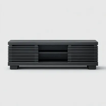 Tv-meubel Hout 160x40x45 cm - Zwart - Modern laag ontwerp met lamellen - Geschikt voor woonkamer-Domainixe