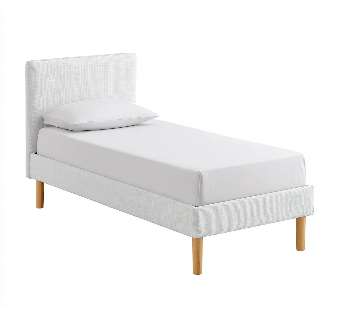 Eenpersoonsbed stof - hout 200x100x95 cm - wit - recht hoofdbord - Scandinavisch design - geschikt voor slaapkamer-Domainixe