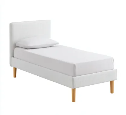 Eenpersoonsbed stof - hout 200x100x95 cm - wit - recht hoofdbord - Scandinavisch design - geschikt voor slaapkamer-Domainixe