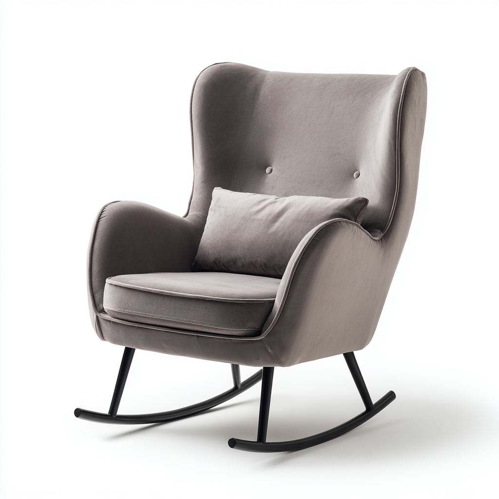 Schommelstoel Stof - Metaal 85x78x100 cm - Grijs - Modern design met hoge rugleuning - Geschikt voor woonkamer-Domainixe