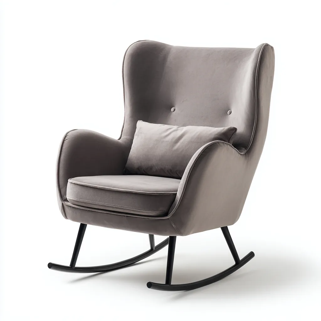 Schommelstoel Stof - Metaal 85x78x100 cm - Grijs - Modern design met hoge rugleuning - Geschikt voor woonkamer-Domainixe