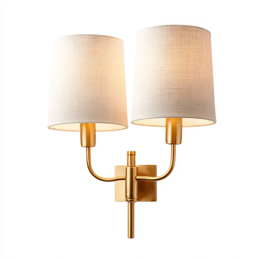 Wandlamp metaal 32x40 cm - goudkleurig met beige stoffen kap - klassiek ontwerp - geschikt voor woonkamer of slaapkamer-Domainixe