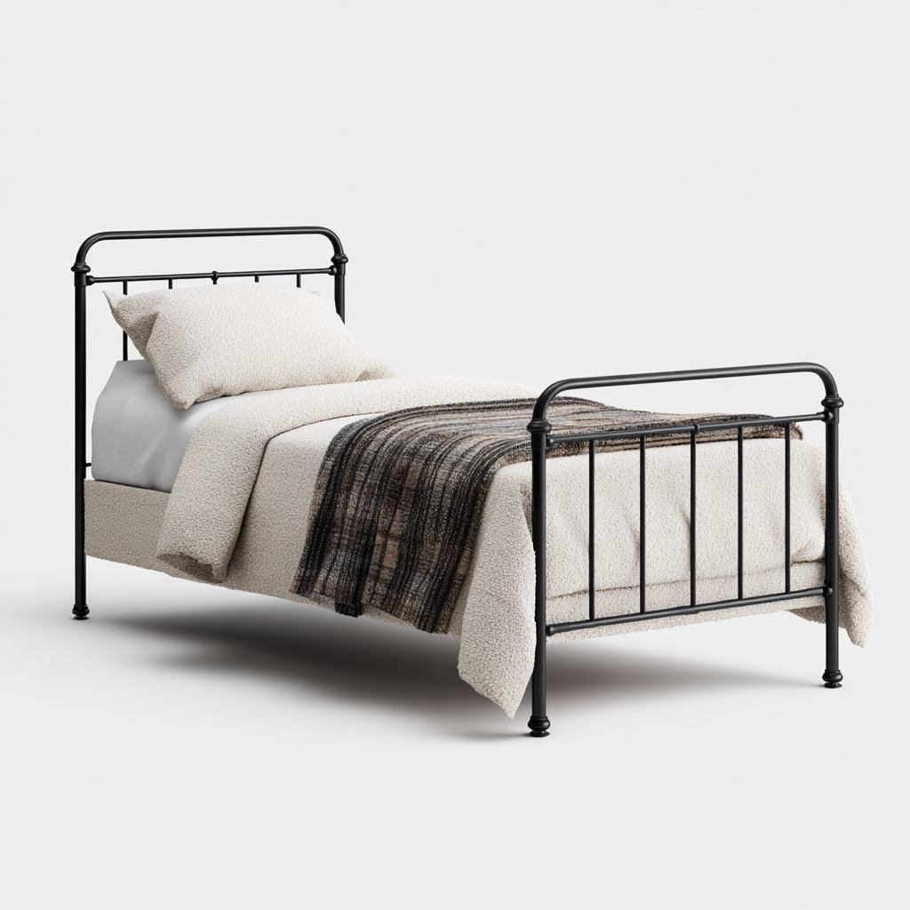 Eenpersoonsbed metaal 200x100x110 cm - zwart - industrieel design - geschikt voor slaapkamer-Domainixe