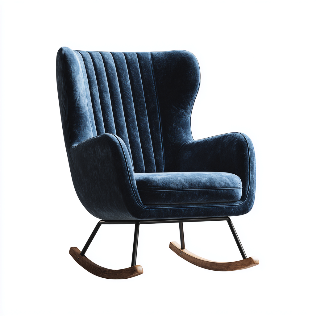 Schommelstoel Stof - Metaal 84x78x106 cm - Donkerblauw - Retro modern design met hoge rugleuning en houten schommelpoten - Geschikt voor woonkamer-Domainixe