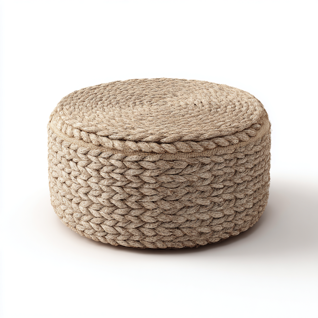 Poef - Handgeweven jute 60x60x35 cm - Naturel - Boheemse stijl - Geschikt voor woonkamer-Domainixe