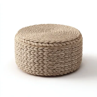 Poef - Handgeweven jute 60x60x35 cm - Naturel - Boheemse stijl - Geschikt voor woonkamer-Domainixe