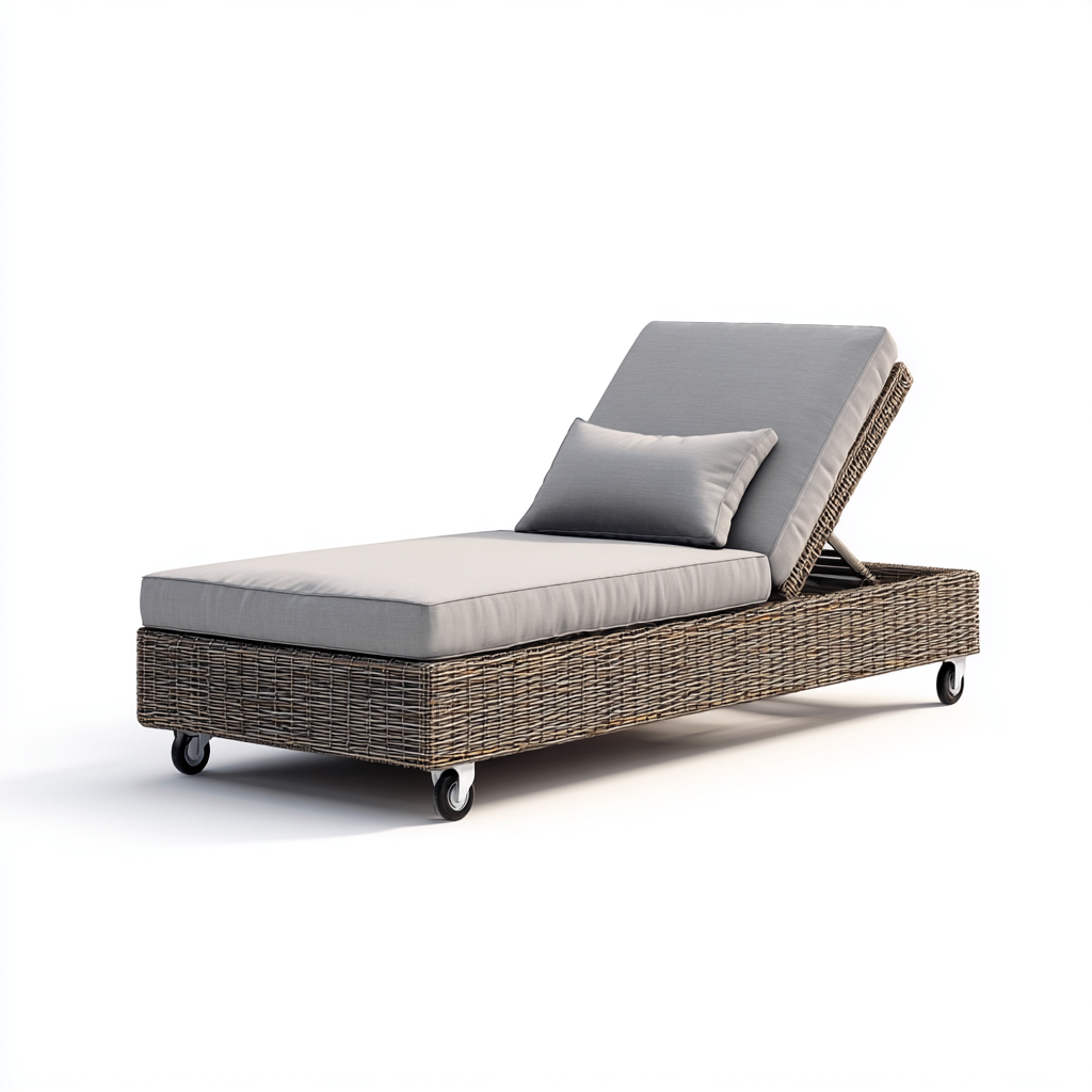 Ligstoel Rotan-Textiel 200x70x85 cm - Natuurlijk - Grijs - Modern Design - Voor Tuin-Domainixe