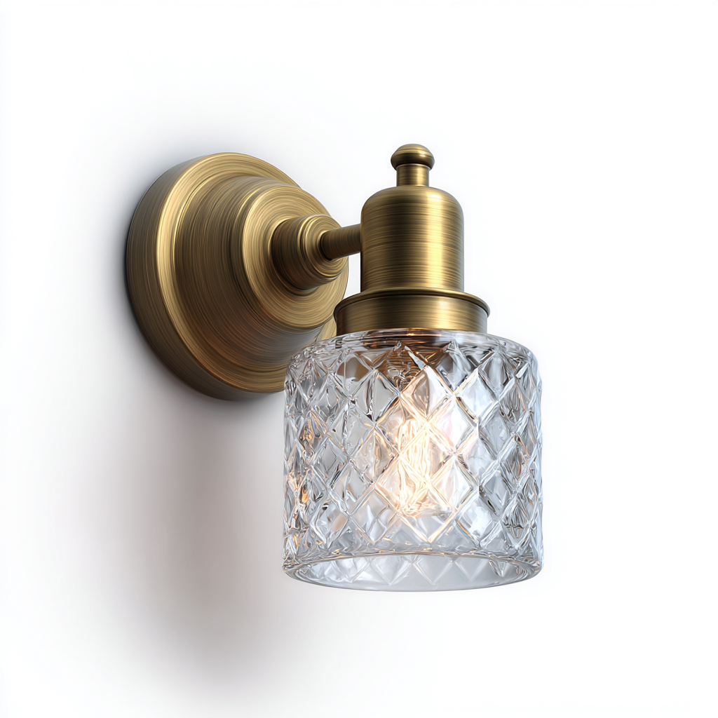 Wandlamp metaal en glas 14x22 cm - antiek messing met geslepen glas - vintage ontwerp - geschikt voor woonkamer of hal-Domainixe