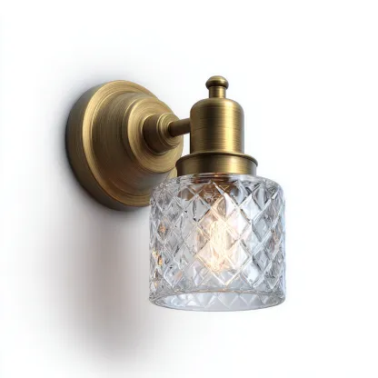 Wandlamp metaal en glas 14x22 cm - antiek messing met geslepen glas - vintage ontwerp - geschikt voor woonkamer of hal-Domainixe