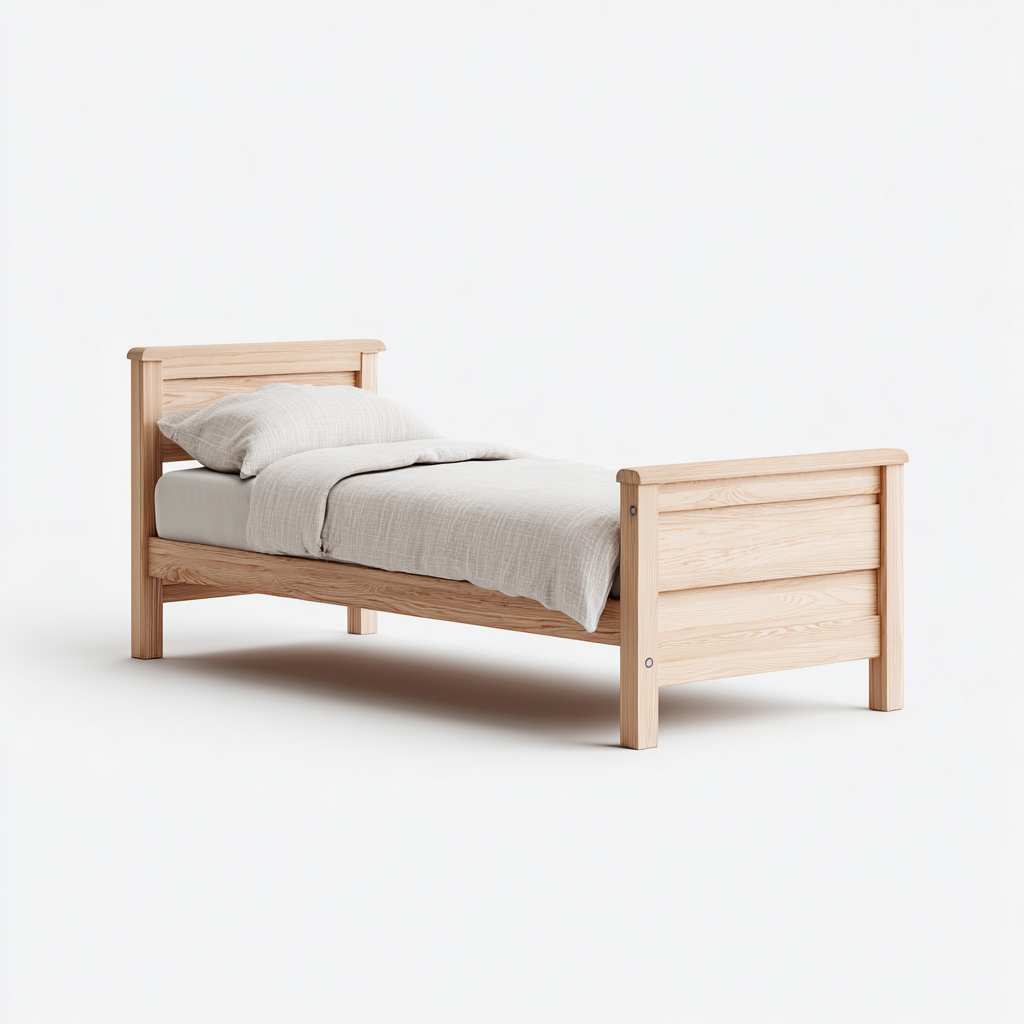 Eenpersoonsbed massief hout 200x100x95 cm - licht eiken - recht hoofdbord en voeteneinde - klassiek Scandinavisch design - geschikt voor slaapkamer-Domainixe