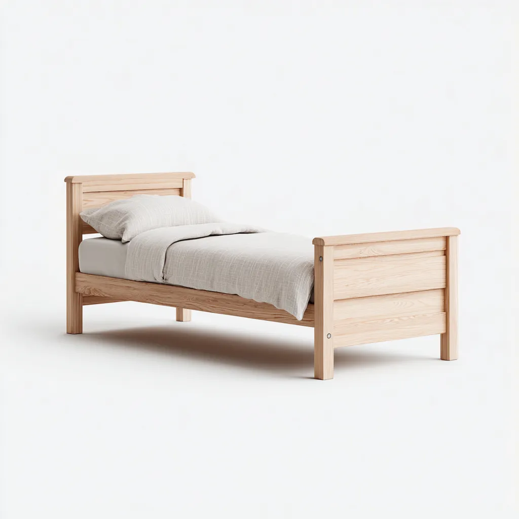 Eenpersoonsbed massief hout 200x100x95 cm - licht eiken - recht hoofdbord en voeteneinde - klassiek Scandinavisch design - geschikt voor slaapkamer-Domainixe