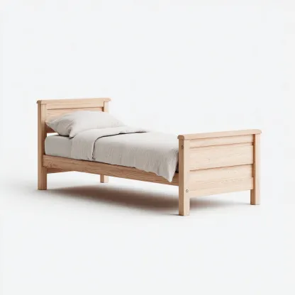 Eenpersoonsbed massief hout 200x100x95 cm - licht eiken - recht hoofdbord en voeteneinde - klassiek Scandinavisch design - geschikt voor slaapkamer-Domainixe