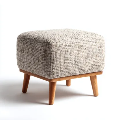 Poef - geweven stof en hout 40x40x45 cm - beige - natuurlijk hout - Scandinavisch design - geschikt voor woonkamer-Domainixe