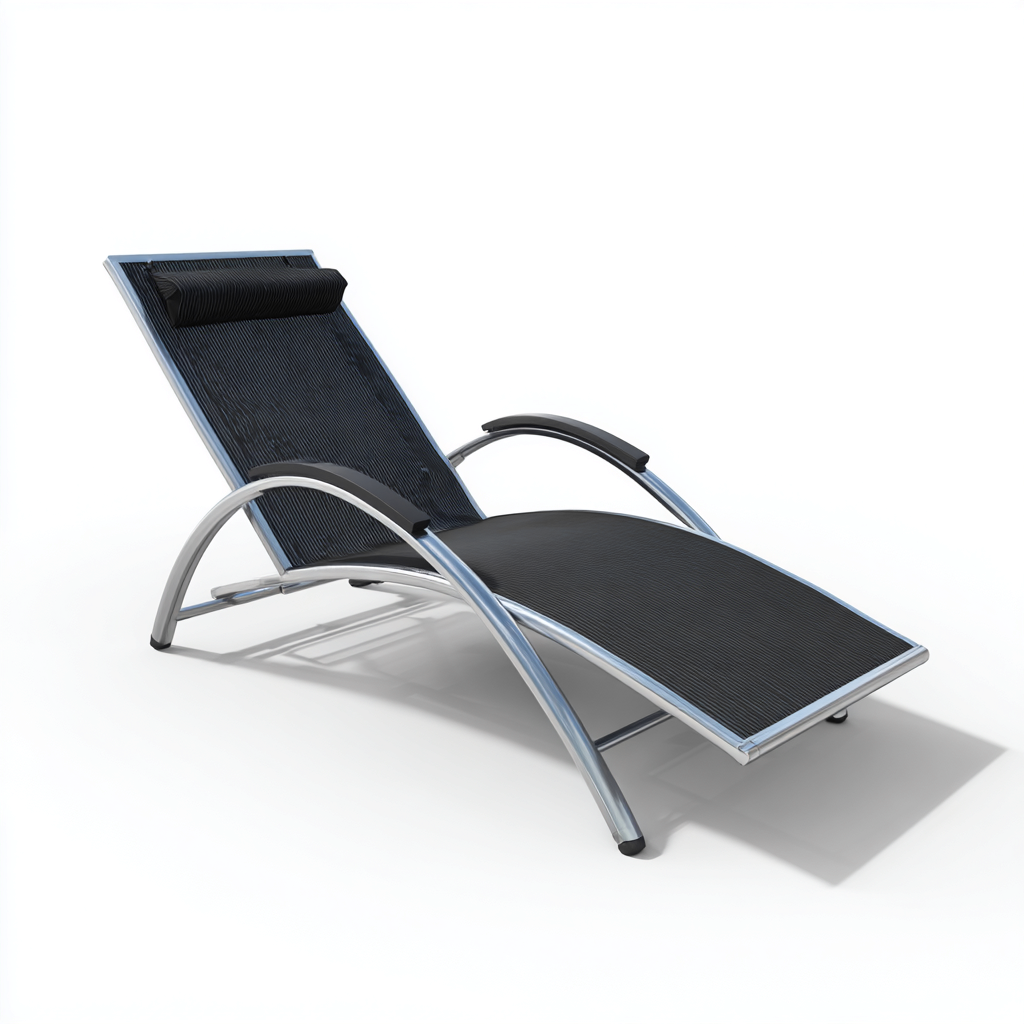 Ligstoel Metaal-Textiel 195x65x85 cm - Zilver - Zwart - Modern Design - Voor Tuin-Domainixe