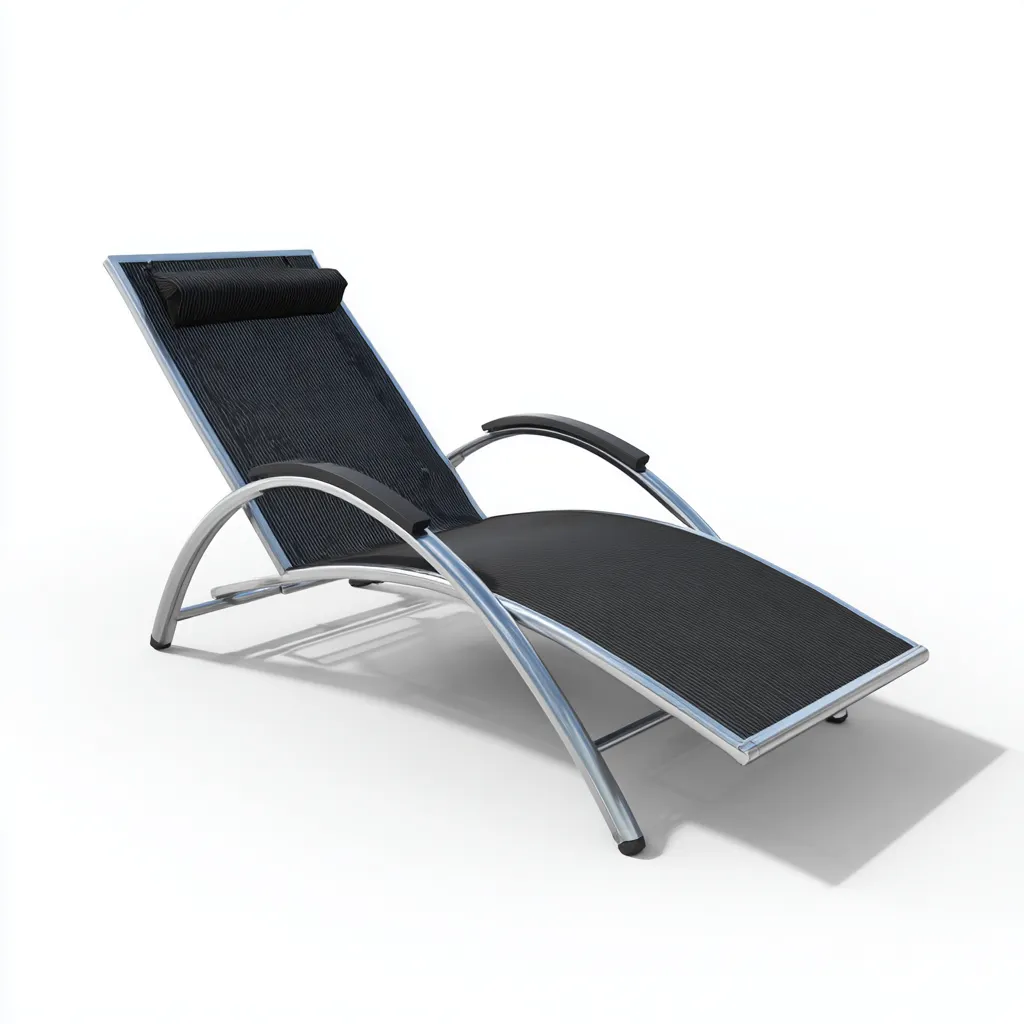 Ligstoel Metaal-Textiel 195x65x85 cm - Zilver - Zwart - Modern Design - Voor Tuin-Domainixe