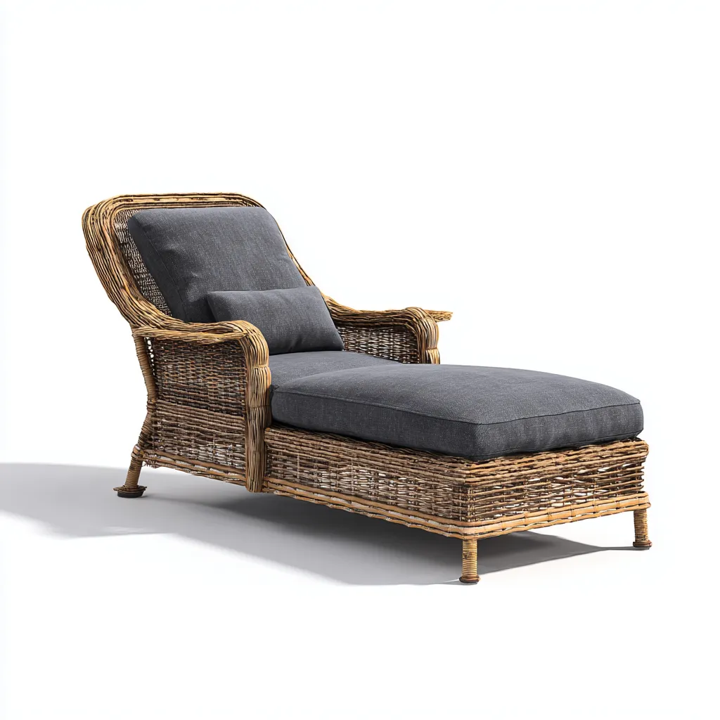 Ligstoel Rotan-Textiel 185x80x95 cm - Naturel - Donkergrijs - Klassiek Design - Voor Tuin-Domainixe