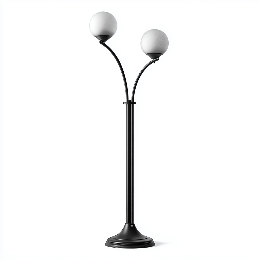 Vloerlamp van metaal en glas 42x165 cm - zwart en wit - geschikt voor woonkamer - modern design met dubbele glazen bollen-Domainixe