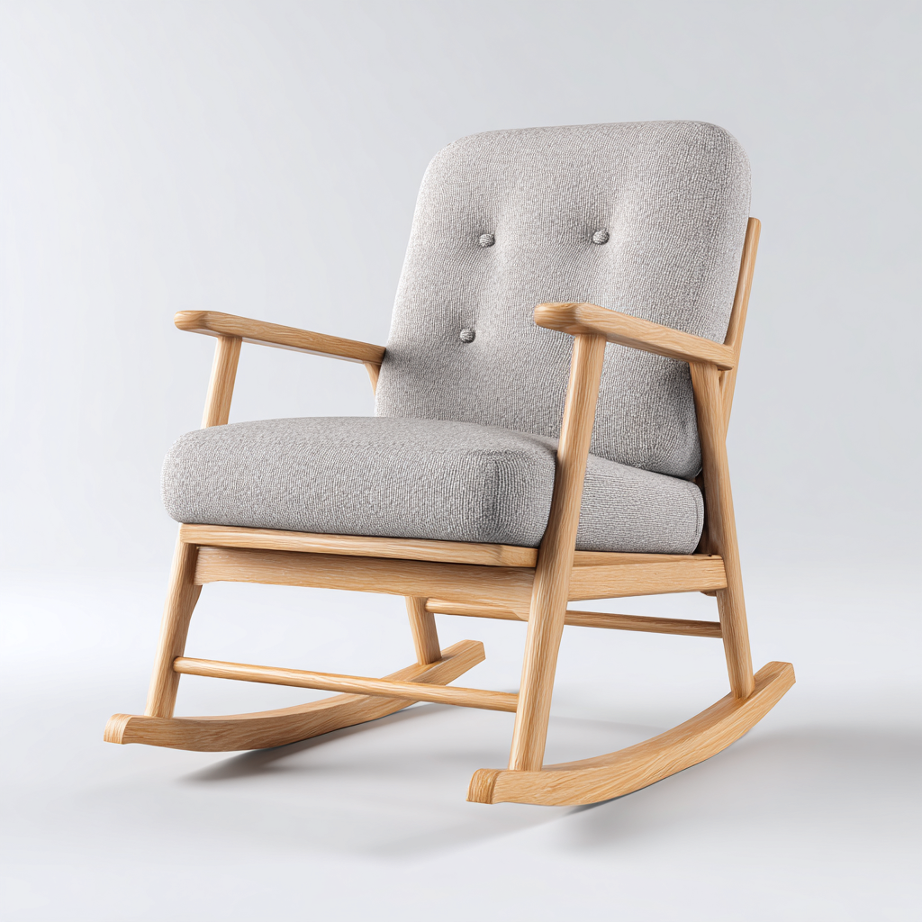 Schommelstoel Stof - Hout 77x73x98 cm - Lichtgrijs - Scandinavisch design met houten armleuningen - Geschikt voor woonkamer-Domainixe