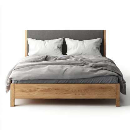 Tweepersoonsbed hout en stof 200x180x100 cm - naturel - grijs - geschikt voor slaapkamer - Scandinavisch design-Domainixe