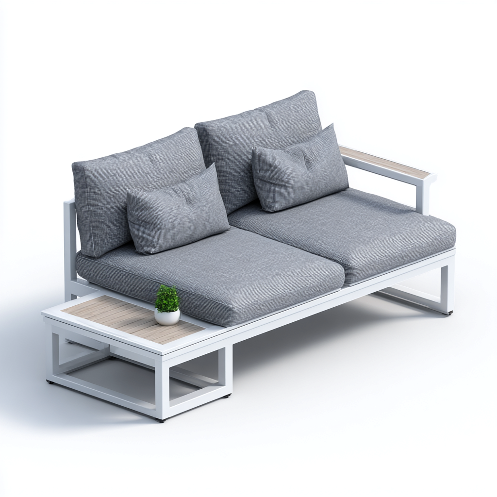 Tuinsofa aluminium frame met geïntegreerde tafel 160x85x80 cm - grijze kussens - modern ontwerp - geschikt voor buitengebruik-Domainixe