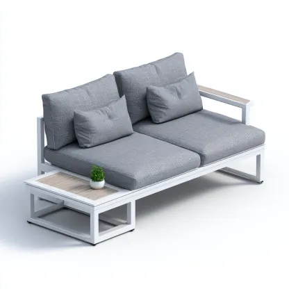 Tuinsofa aluminium frame met geïntegreerde tafel 160x85x80 cm - grijze kussens - modern ontwerp - geschikt voor buitengebruik-Domainixe