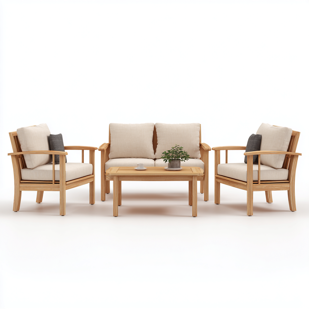 Tuinsofa set houten frame met beige kussens 190x80x75 cm - modern ontwerp - geschikt voor buitengebruik-Domainixe