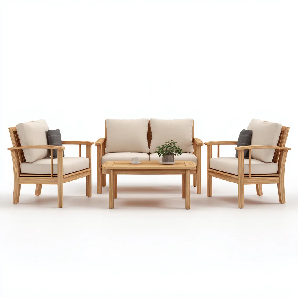 Tuinsofa set houten frame met beige kussens 190x80x75 cm - modern ontwerp - geschikt voor buitengebruik-Domainixe