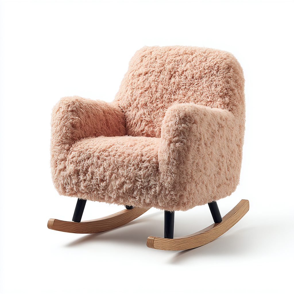 Schommelstoel Stof - Metaal 80x75x96 cm - Lichtroze - Modern design met pluche bekleding en houten schommelpoten - Geschikt voor woonkamer of slaapkamer-Domainixe