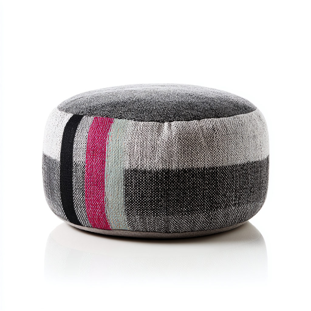 Poef - Gestreepte stof 60x60x35 cm - Zwart - grijs - roze - Modern design - Geschikt voor woonkamer-Domainixe