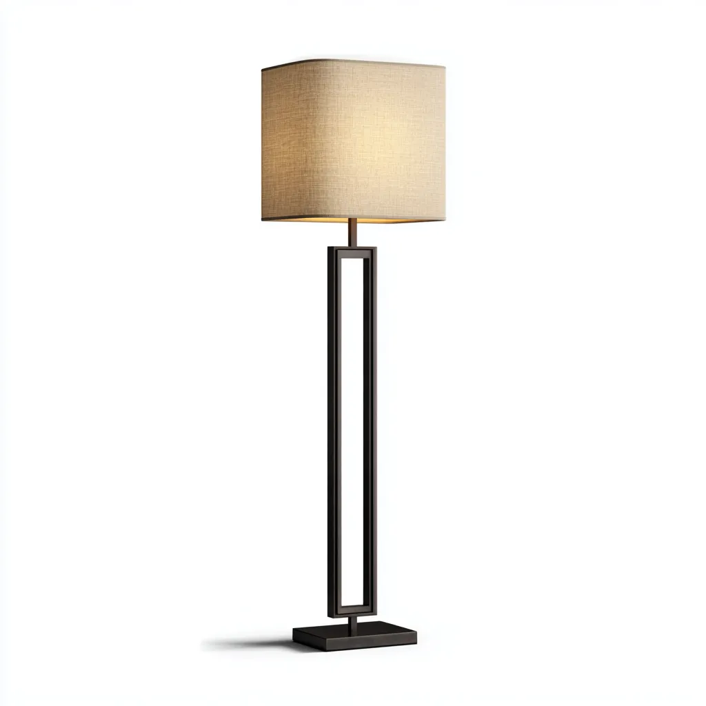 Vloerlamp van metaal en linnen 40x165 cm - zwart en beige - geschikt voor woonkamer - modern rechthoekig design-Domainixe