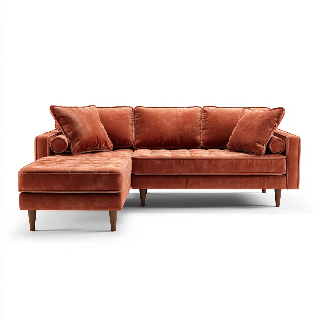 Hoekbank - Stoffen bekleding 270x165x85 cm - Roestbruin - Retro design met houten poten - Geschikt voor woonkamer-Domainixe