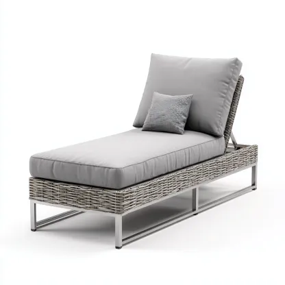 Ligstoel Wicker-Metaal 200x70x85 cm - Lichtgrijs - Zilverkleur - Modern Design - Voor Tuin-Domainixe