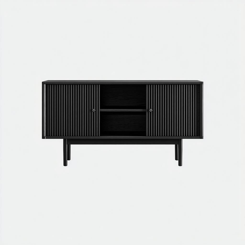 Tv-meubel Hout 140x40x60 cm - Zwart - Modern design met verticale lamellen - Geschikt voor woonkamer-Domainixe