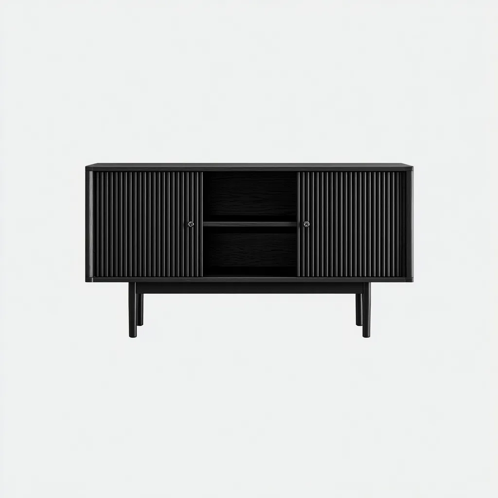 Tv-meubel Hout 140x40x60 cm - Zwart - Modern design met verticale lamellen - Geschikt voor woonkamer-Domainixe