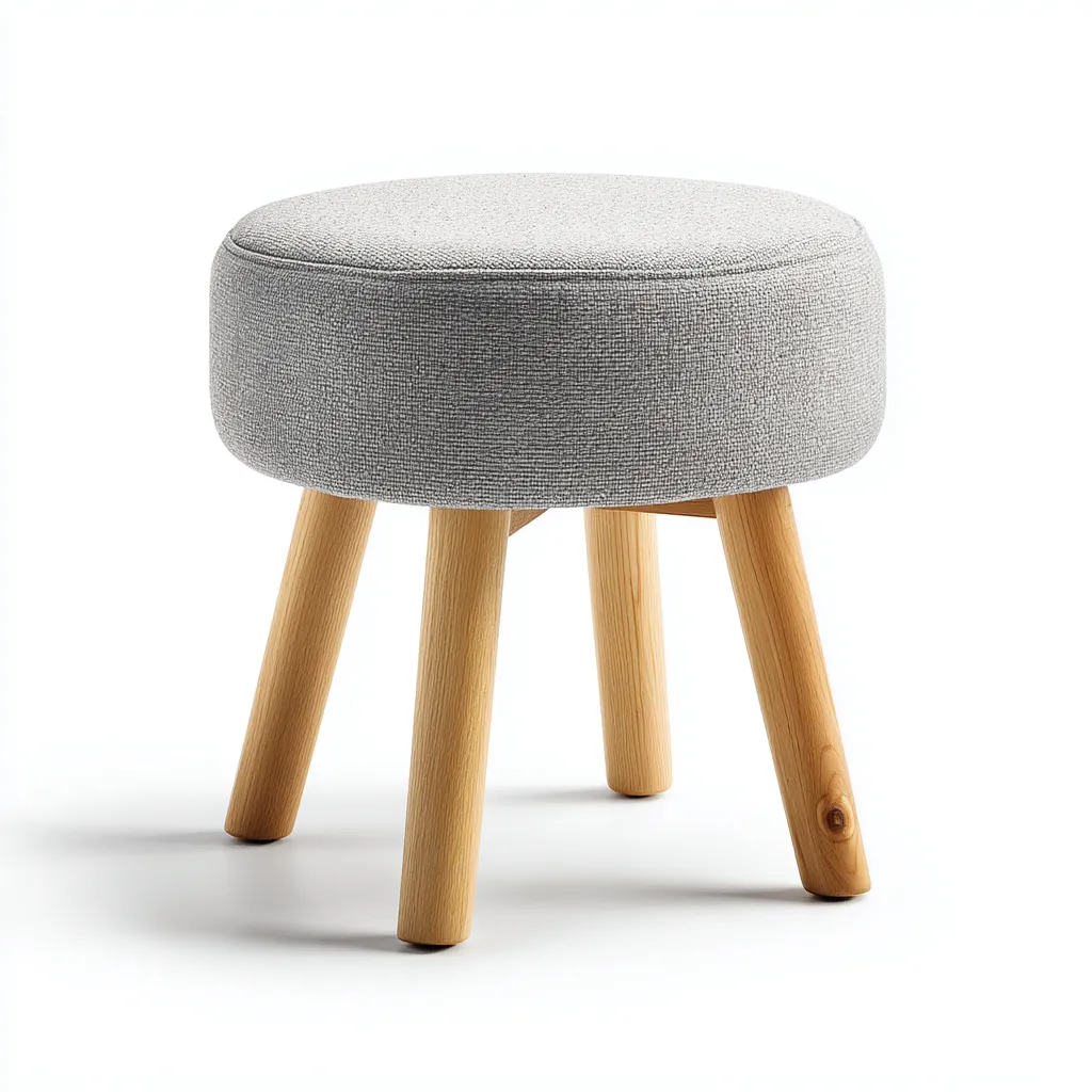 Poef - stoffen bekleding 30x30x42 cm - lichtgrijs - natuurlijk hout - Scandinavisch design - geschikt voor woonkamer-Domainixe