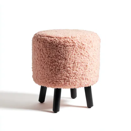 Poef - bouclé stof en metaal 38x38x45 cm - roze - modern design - geschikt voor woonkamer-Domainixe
