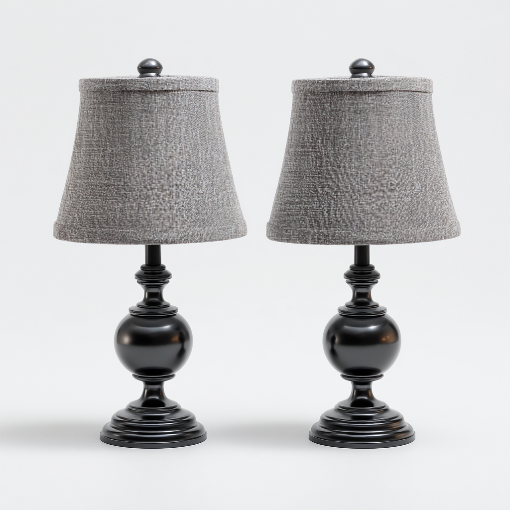 Tafellamp set van 2 metaal 20x40 cm - zwart en grijs - klassiek design - geschikt voor slaapkamer-Domainixe