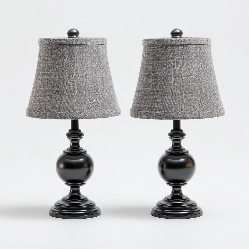 Tafellamp set van 2 metaal 20x40 cm - zwart en grijs - klassiek design - geschikt voor slaapkamer-Domainixe