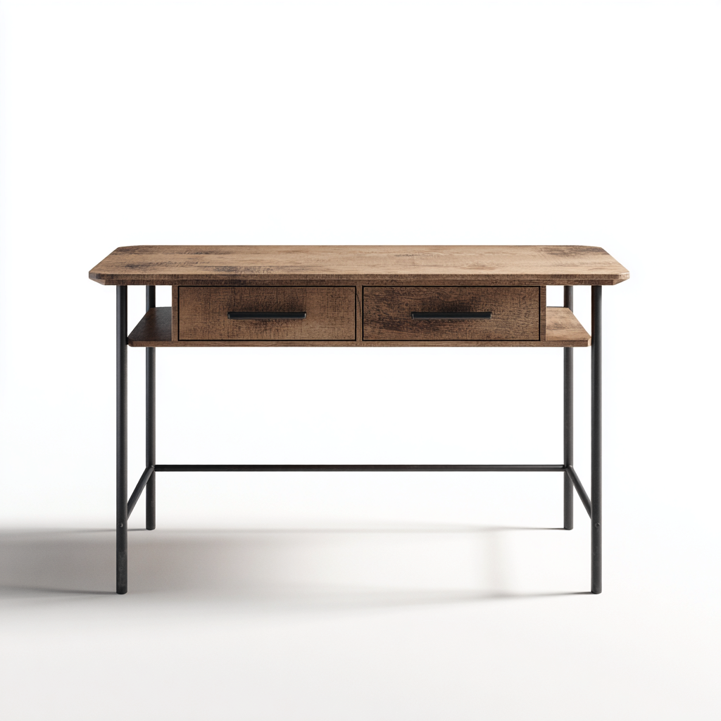 Bureau Hout-Metaal 120x55x75 cm - Lichtbruin - Zwart - Industrieel Design - Voor Kantoor-Domainixe