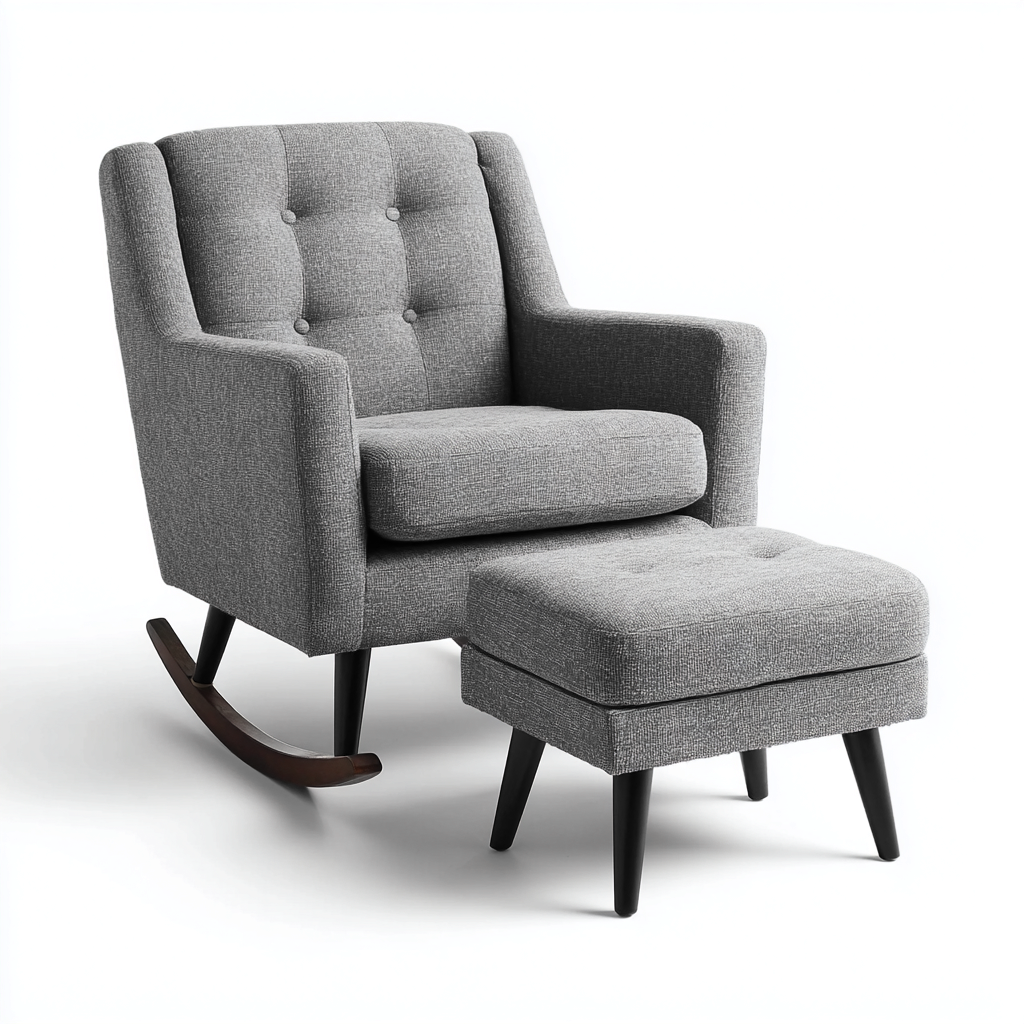 Schommelstoel met voetenbank Stof - Hout 90x80x100 cm - Grijs - Modern design met comfortabele rugleuning - Geschikt voor woonkamer-Domainixe