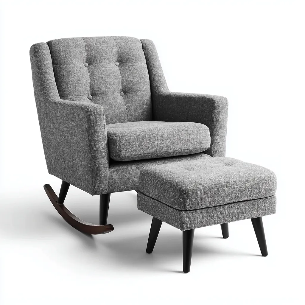 Schommelstoel met voetenbank Stof - Hout 90x80x100 cm - Grijs - Modern design met comfortabele rugleuning - Geschikt voor woonkamer-Domainixe