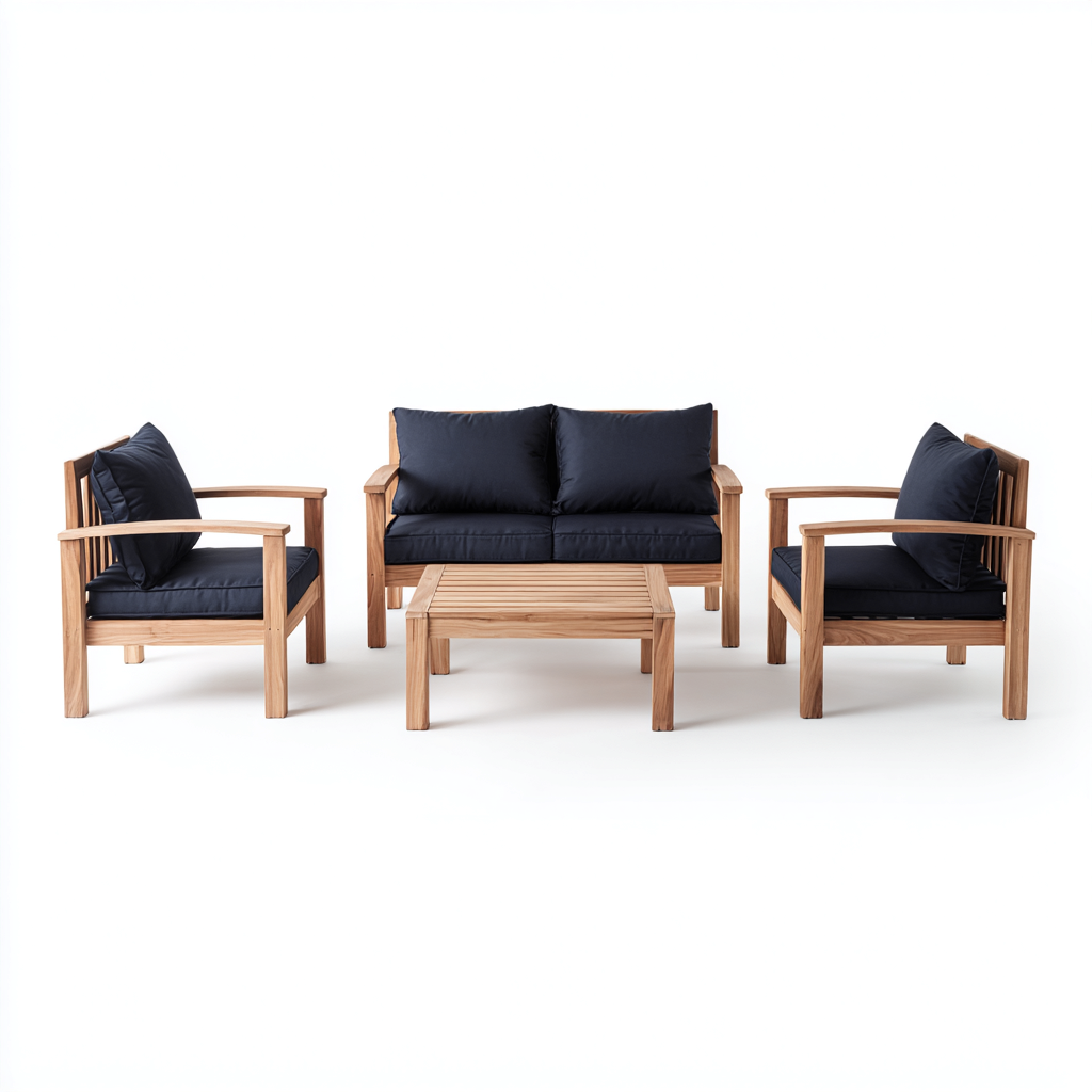 Tuinsofa set houten frame met donkerblauwe kussens 190x80x75 cm - modern ontwerp - geschikt voor buitengebruik-Domainixe
