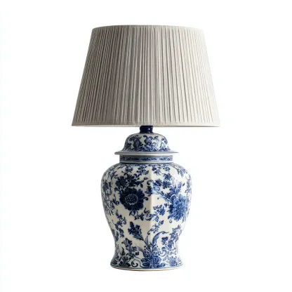 Tafellamp keramiek 29x54 cm - blauw - wit - klassiek design - voor woonkamer of slaapkamer-Domainixe